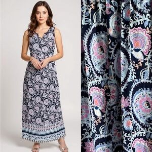 Talbots NEW Blue Pink Periwinkle Paisley Border Hem Maxi Dress Size 12 NWT